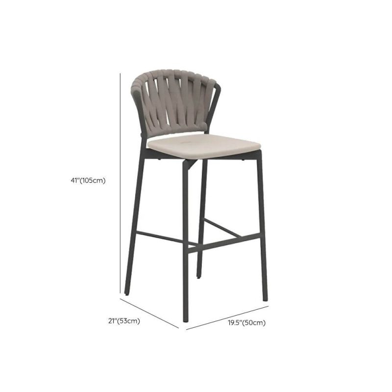Dimension of Grey Outdoor Side Chair with Cushion, Damp-proof, Aluminum, Trendy, 1 Chair, 20"L x 21"W x 41"H
