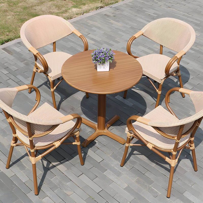 Moderner geometrischer wasserdichter Hof Tisch Metallbasis Outdoor Tisch - Nur Tisch Quadratisch strukturiert Weiß 60 x 60 x 70 cm