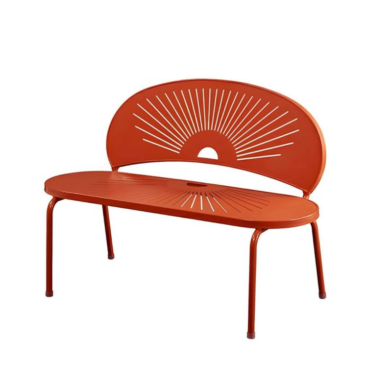 Wasserfeste Parkbank im skandinavischen Stil mit Aluminium-Sitzfläche und Rückenlehne - Rot 120 x 63 x 85 cm