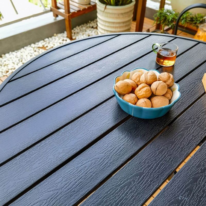 3-teiliges Set Gartentischgruppe mit Metallrahmen, quadratischem braunem Tisch und UV-beständiger Haltbarkeit, Kaffee, 31,5"L x 31,5"B x 28,7"H, Tisch mit 2 Stühlen