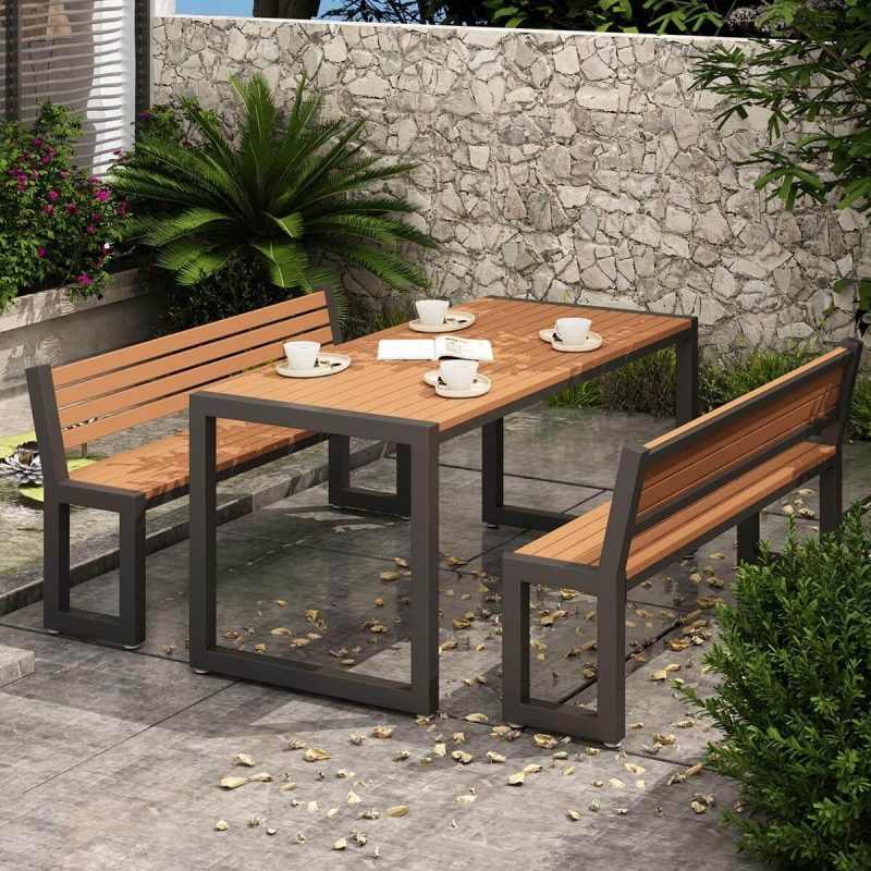 Einfaches, UV-beständiges rechteckiges Eisen-Patio-Esstisch in Mitternachtsschwarz/Kreide - Schwarz 47,2"L x 23,6"B x 29,5"H Nur Tisch