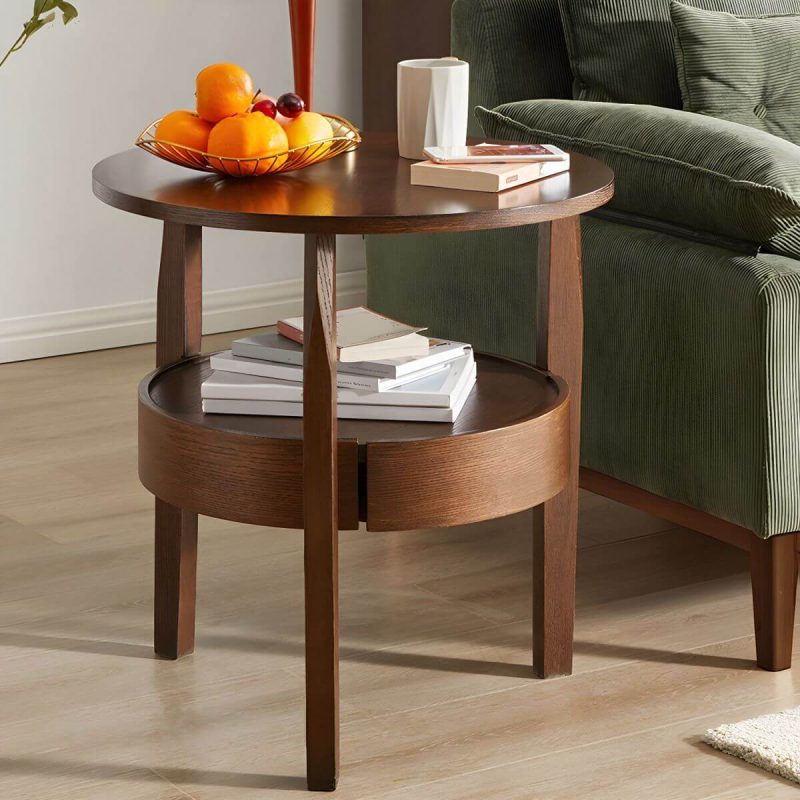 Massivholz-Beistelltisch im modernen Stil Runder Aufbewahrungstisch für die Terrasse - Nur Tisch 58 cm L x 58 cm B x 61 cm H Natur