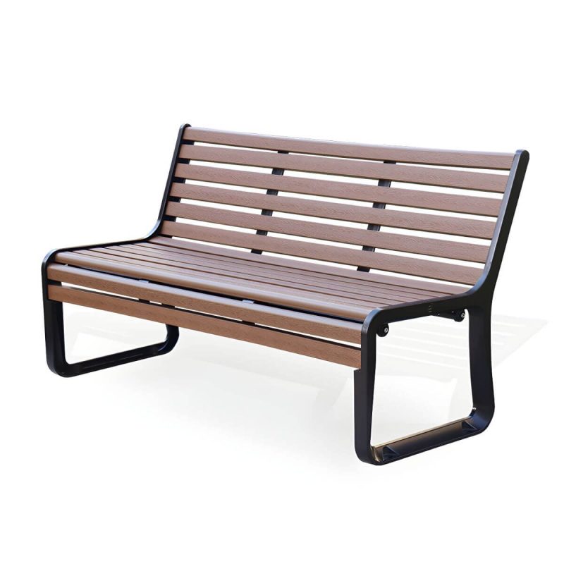 Industrielle Metall-Parkbank mit wasserdichter Aluminium-Sitzfläche in Braun - Hellbraun Schwarz 59"L x 27"B x 31.5"H