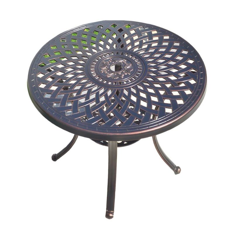 Französischer Landhaus-Patio-Tisch im Freien Aluminiumrahmen Beistelltisch - Nur Tisch 31"L x 31"B x 28"H Braun