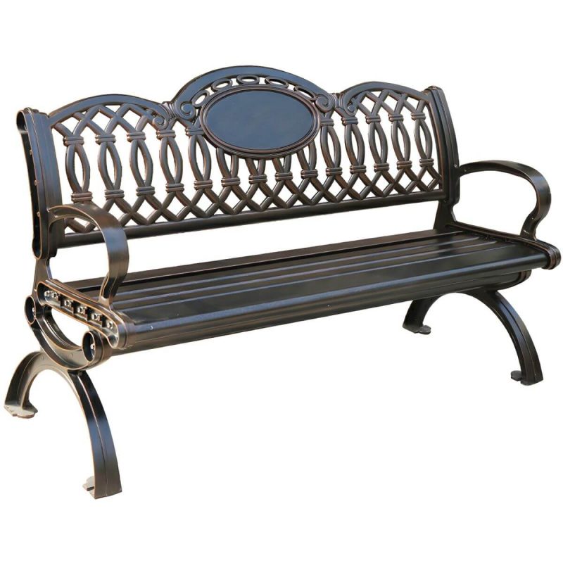 Bohemian Metall Parkbank mit wasserdichtem Design und geschwungenen Armlehnen - Matt Schwarz 59"L x 26"B x 35"H