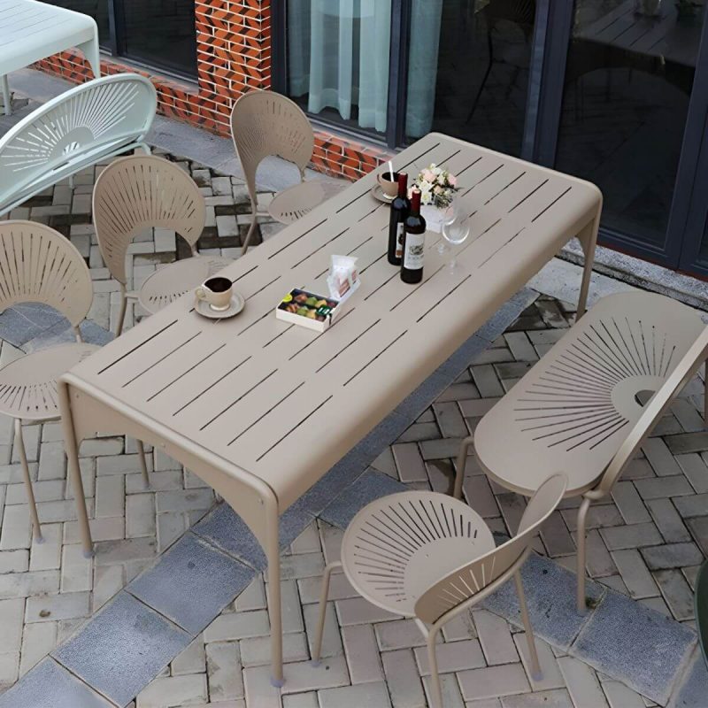 Rechteckiger Terrassentisch im zeitgenössischen Stil aus wasserbeständigem Aluminium - Khaki 140 x 70 x 75 cm Nur Tisch
