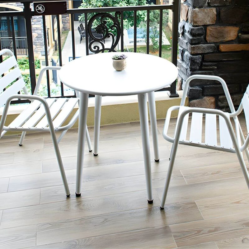 Metall-Patio-Tisch im zeitgenössischen Stil, wasserbeständig in Weiß - 27,6"L x 27,6"B x 28,3"H Quadratisch
