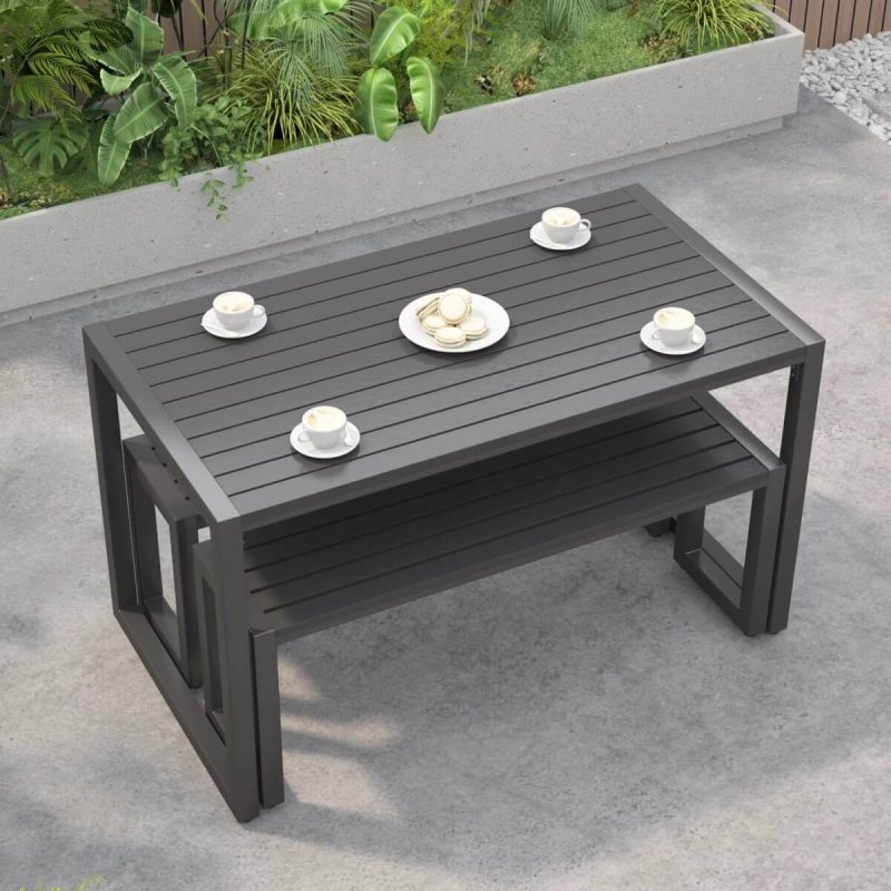 Patio-Esstisch mit Eisenrahmen, schwarze rechteckige Platte im einfachen Stil, 47,2"L x 23,6"B x 29,5"H, Nur Tisch