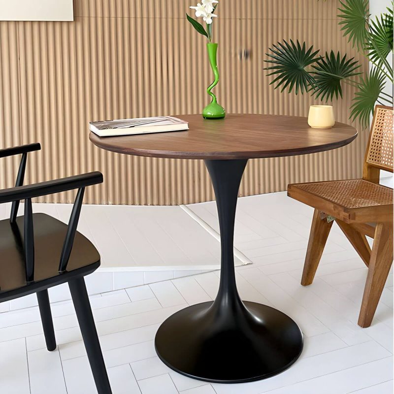 Zeitgenössischer Stil Holz-Patio-Tisch rund mit Metallbeinen in Natur/Braun - Braun 35,4"L x 35,4"B x 28,7"H Nur Tisch
