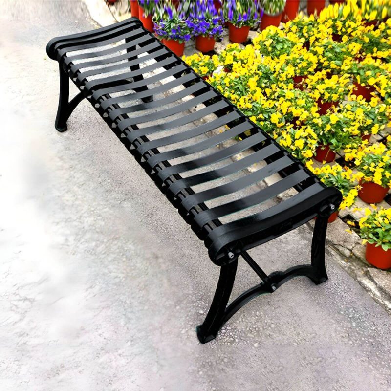 "Industrial Park Bench with Waterproof Steel Seating in Black - Water Resistant and Non-Foldable" - 47"L x 17"B x 16"H