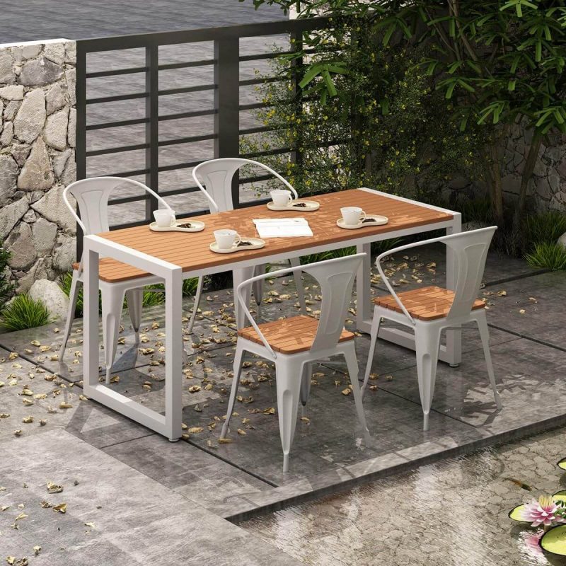 Einfache recycelte Holz UV-beständige rechteckige Terrassen-Esstisch in Mitternachtsschwarz/Kreide - Schwarz nur Tisch