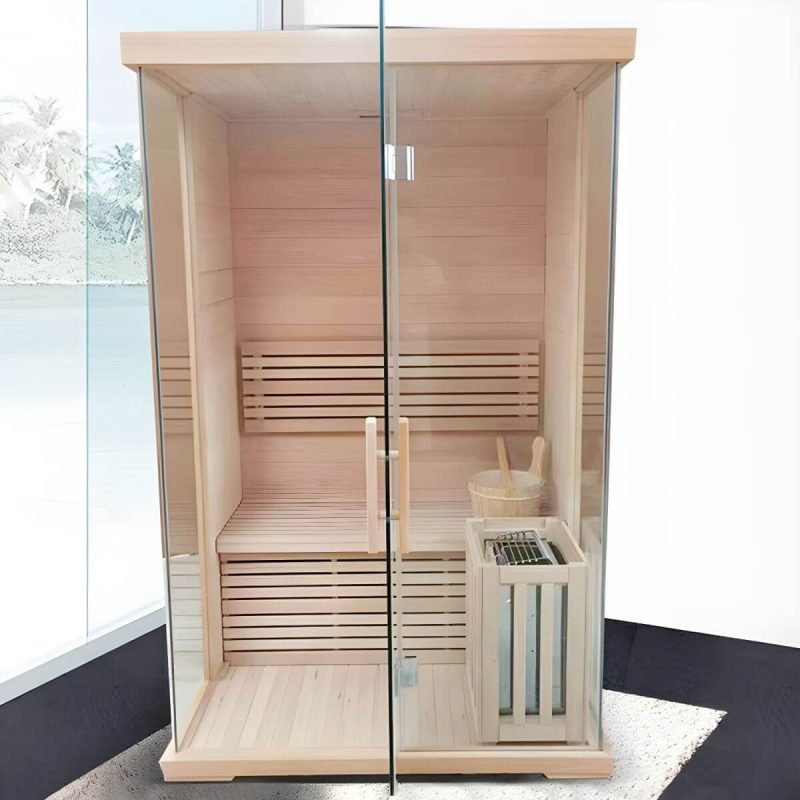 1-Personen Hemlock FAR Infrarotsauna mit LED-Beleuchtung, Bluetooth und Timer - 47"L x 39"B x 75"H