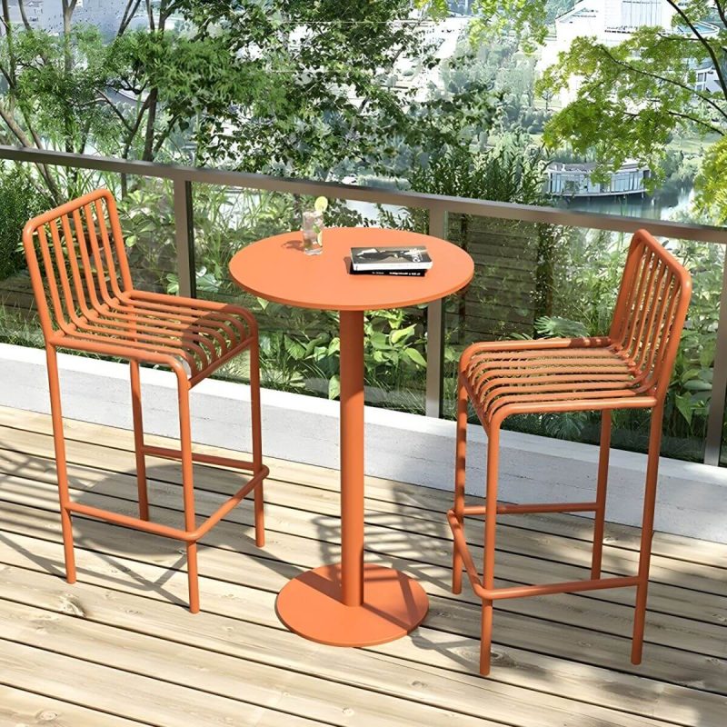 Runder moderner Metall-Bartisch ohne Sonnenschirmloch - wasserdicht und langlebig - Nur Tisch 23,6"L x 23,6"B x 41,3"H Schwarz