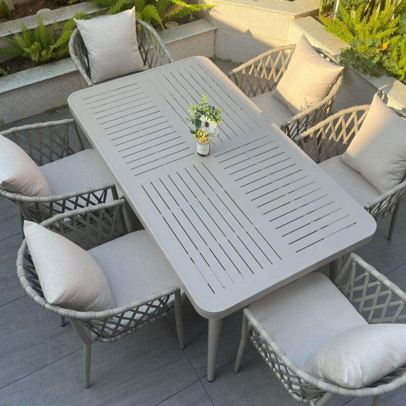 Ivory Outdoor Dining Set mit Alloy Sitzgelegenheit, 7-teiliges Set wetterfest mit Stuhl, einfachem Stil und Tisch, 63"L x 35,5"B x 29,1"H, Tisch & 6 Stühle