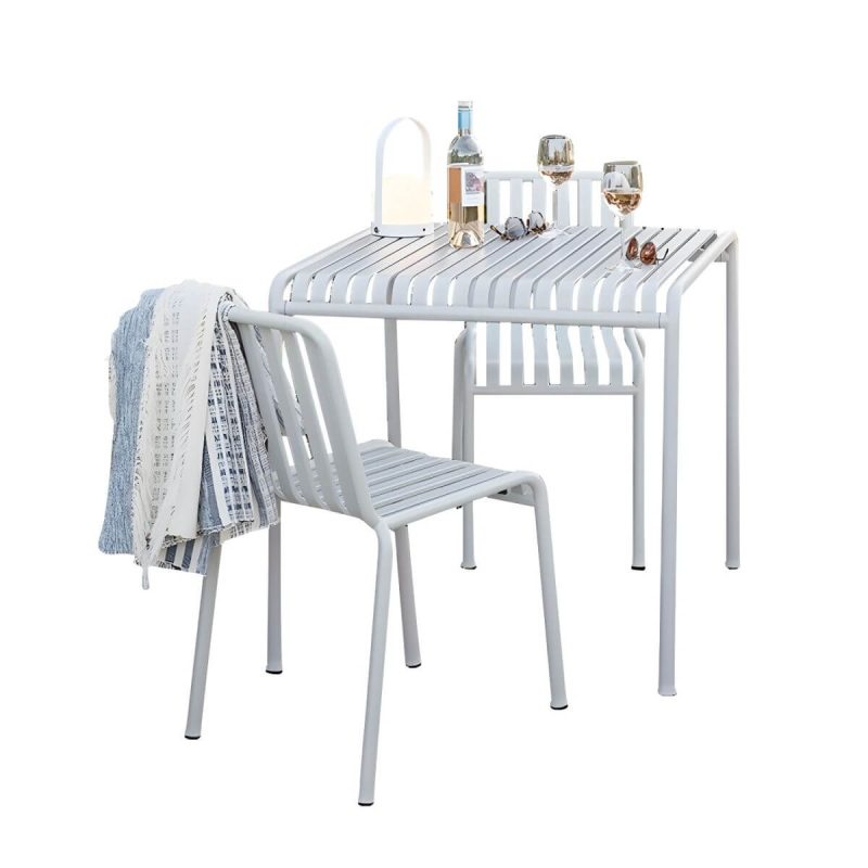 Weißer Metall-Patio-Tisch im zeitgenössischen Stil, wasserbeständig für den Außenbereich - Nur Tisch 60 cm L x 60 cm B x 75 cm H Quadratisch