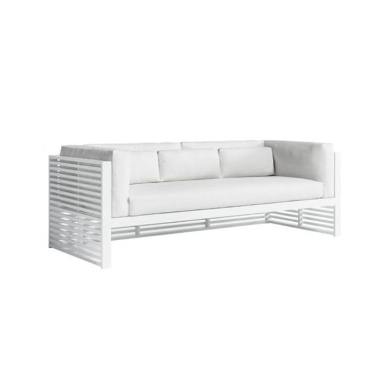 Weißes Legierung Trendiges Sofa für 3 Personen mit Kissen und Polster, UV-beständig, Niedrige Rückenlehne, 3-Sitzer Sofa