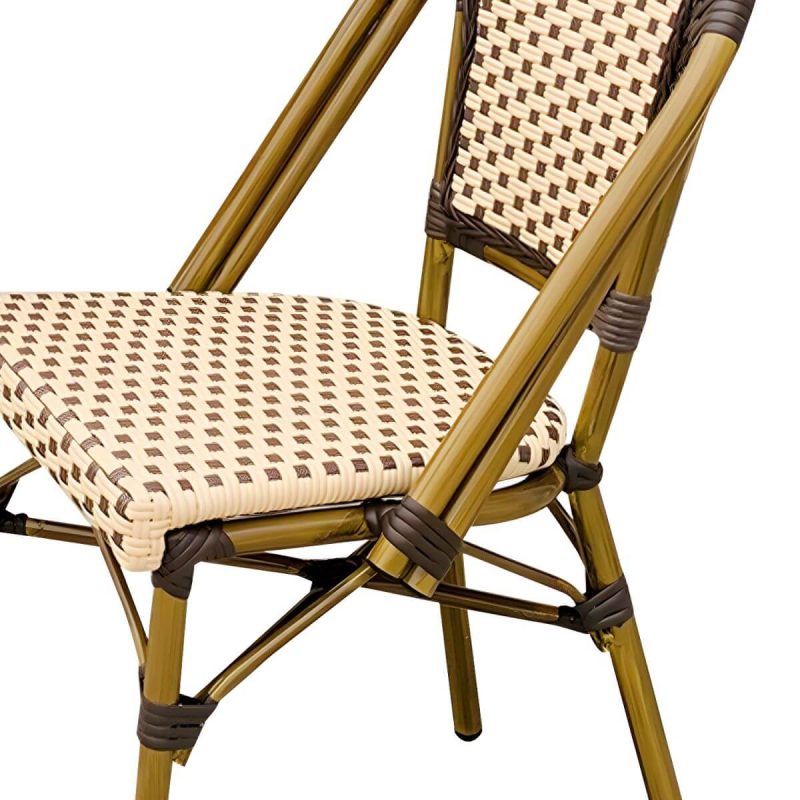 21" Breiter Tropischer Outdoor-Stuhl Rattan Armlehnen Esszimmer Seitenstuhl - Schwarz/ Weiß 4-teiliges Set
