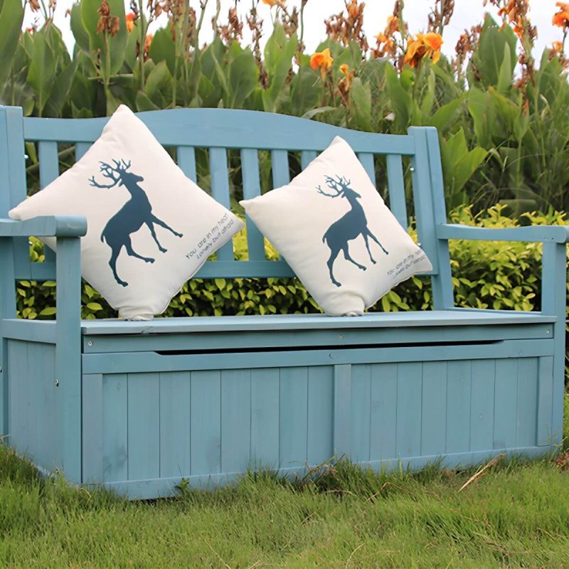 Skandinavische Outdoor-Sitzbank aus Massivholz in Hellgrün mit Stauraum 48,8" x 25,2" x 35" - Holzfarbe