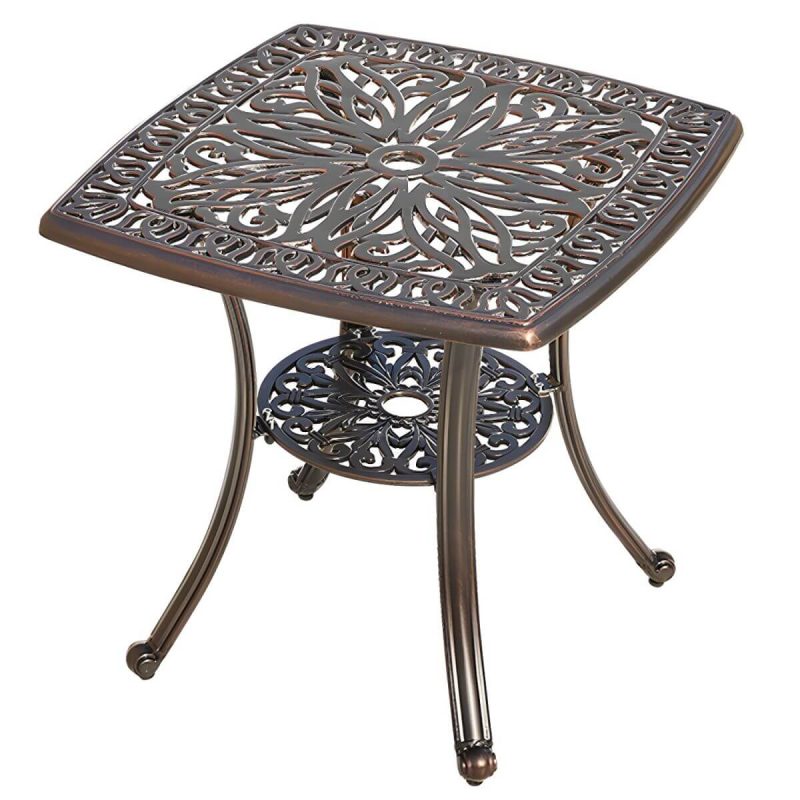 Französischer Landhaus-Patio-Tisch im Freien Aluminiumrahmen Beistelltisch - Nur Tisch 24"L x 24"B x 22"H Braun