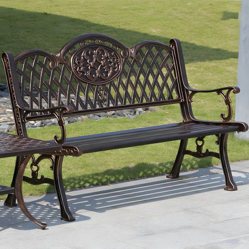 Bohemian Metall Parkbank mit wasserdichtem Design und geschwungenen Armlehnen - Kupfer 59"L x 26"B x 35"H