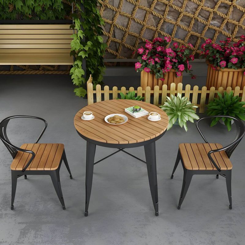Moderner wasserdichter Holz-Courtyard-Tisch Geometrischer Außentisch - Nur Tisch 27.6"L x 27.6"B x 29.5"H