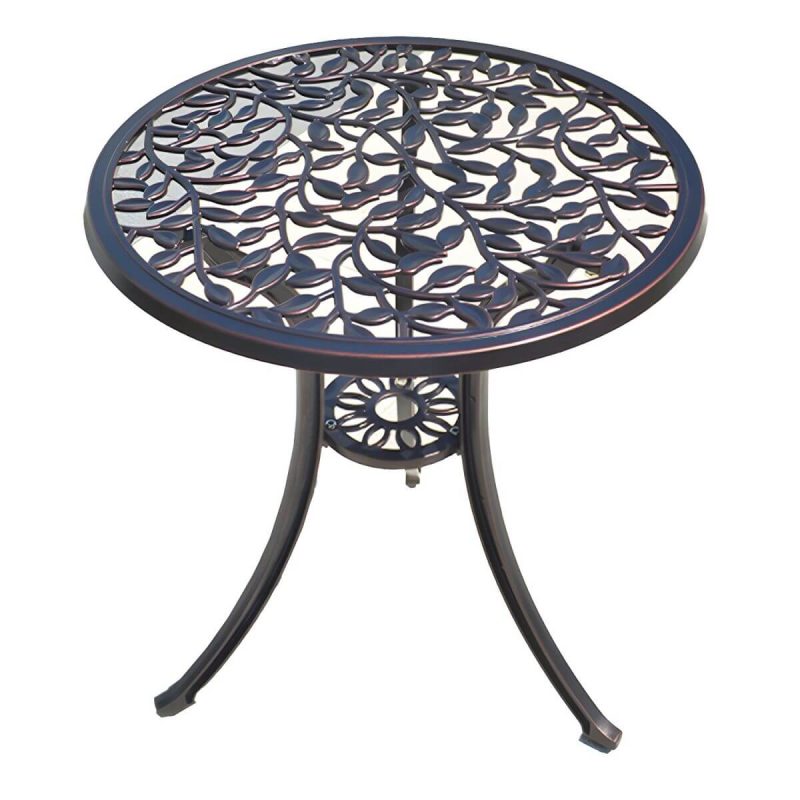 Französischer Landhaus-Patio-Tisch im Freien Aluminiumrahmen Beistelltisch - Nur Tisch 24"L x 24"B x 25"H Braun