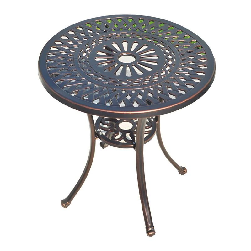 Französischer Landhaus-Patio-Tisch im Freien Aluminiumrahmen Beistelltisch - Nur Tisch 24"L x 24"B x 25"H Weiß-Schwarz