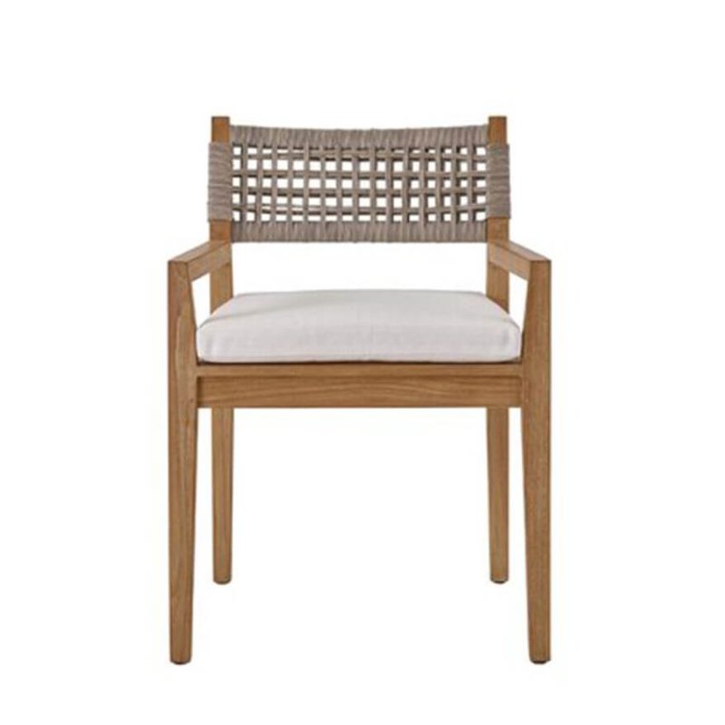 Landhaus Naturholz Patio Armlehnenstuhl mit Kreidestoffbezug, Teak, Standard, 23"L x 22"B x 32"H