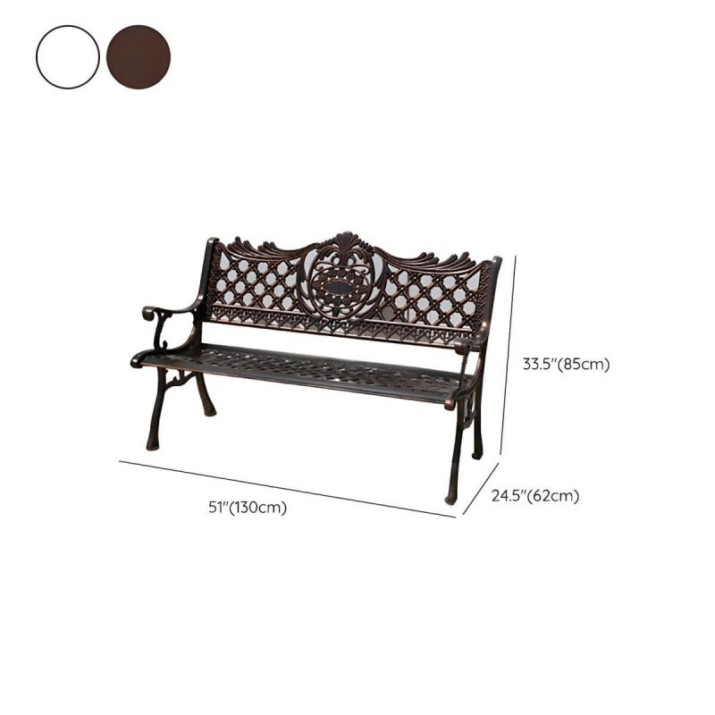 Dimension of French Rural Style Carving Design Park Bench Metal with Backrest and Armrests - White 51"L x 25"W x 33"H