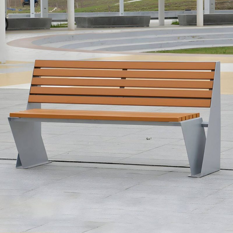 Mid-Century Modern Metall Parkbank mit wasserdichter brauner Sitzfläche und Rücken - Weiß 59''L x24"B x 31.5"H