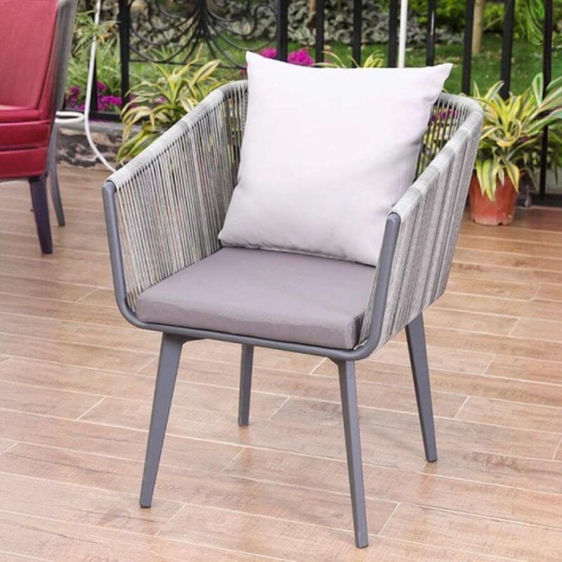 Modish Grauer Aluminium Metall Patio Armlehnenstuhl mit Kissen, 1 Stuhl, 19"L x 20"B x 33"H