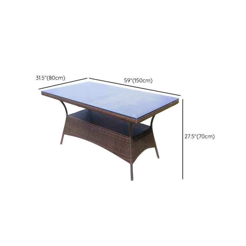 Dimension of Rattan Dining Table Contemporary Outdoor Table with Metal Base - 59"L x 31"W x 28"H Table Only