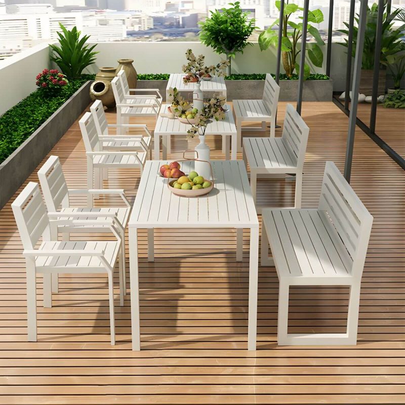 Zeitgenössischer Holz-Patio-Tisch wetterbeständig in rechteckiger/quadratischer Form - Braun 55,1"L x 27,6"B x 29,5"H Nur Tisch