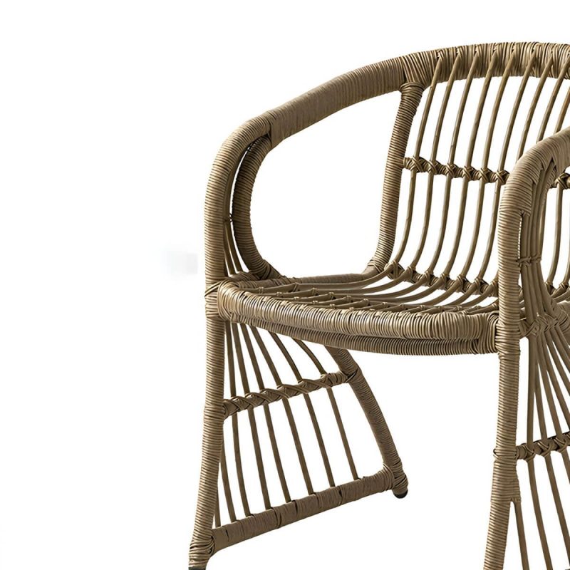 Stapelbare Metall-Patio-Armlehnenstuhl im modernen Stil, brauner Rahmen, Rattan-Rücken - 1 Stück