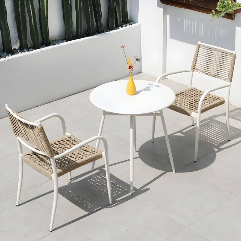 Zeitgenössischer Esstisch Weißer Outdoor-Tisch mit Metallgestell - Weiß 27,6"L x 27,6"B x 28,7"H Runder Tisch nur