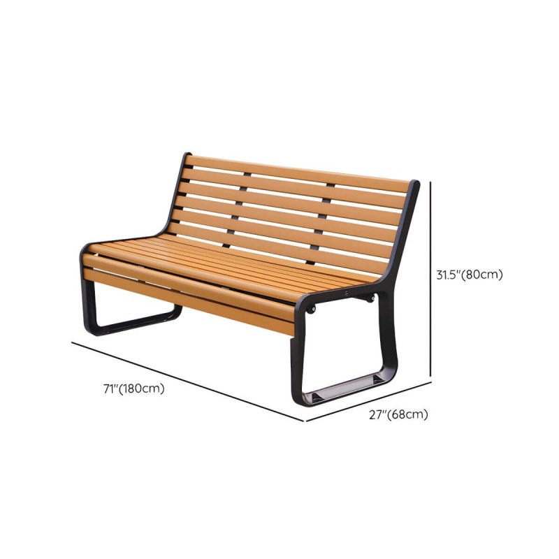 Dimension of Industrial Metal Park Bench with Waterproof Aluminum Seating in Brown Color - Yellow-Brown Black 71"L x 27"W x 31.5"H