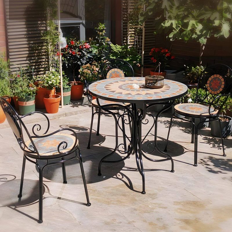 Französischer Landhausstil Metall-Esstisch Rund Rostbeständiger Esstisch - 25.6"L x 25.6"B x 29.5"H Nur Tisch