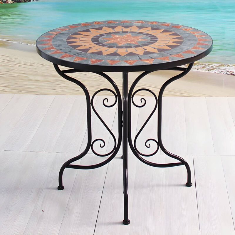 Französischer Landhausstil Metall-Esstisch Rund Rostbeständiger Esstisch - 25.6"L x 25.6"B x 29.5"H Nur Tisch