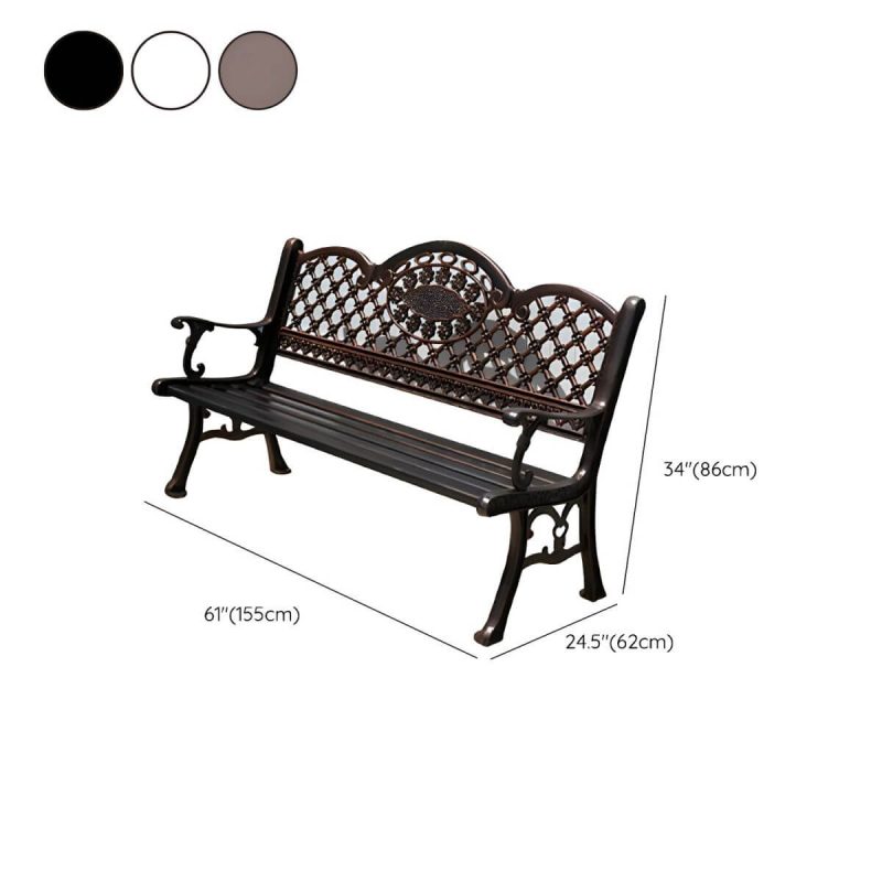 Dimension of French Rural Style Carving Design Park Bench Metal with Backrest and Armrests - Bronze 61"L x 24"W x 34"H