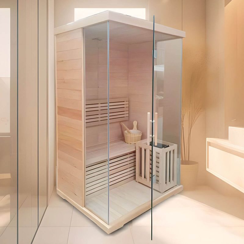 1-Personen Hemlock FAR Infrarotsauna mit LED-Beleuchtung, Bluetooth und Timer - 47"L x 39"B x 75"H
