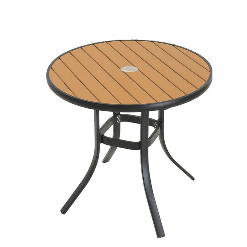 Lässiges Ingenieurholz Runden UV-blockierenden Outdoor-Esstisch mit einer Natürlichen Farbe Tischplatte und Sonnenschirm Loch, Ohne Stühle, 31.5"L x 31.5"B x 28.7"H, Holz-Schwarz