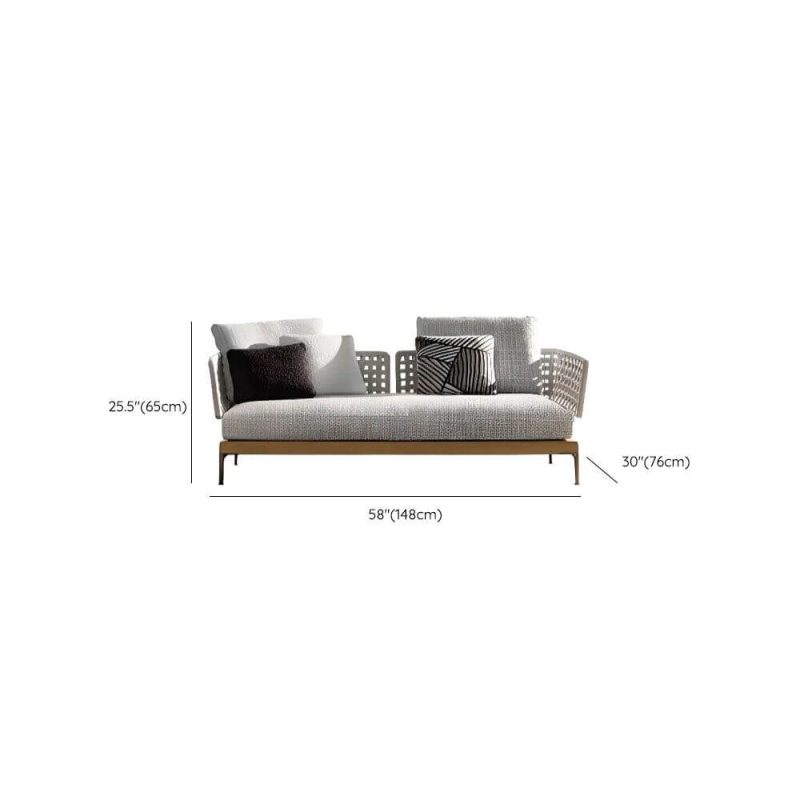 Dimension of Waterproof Light Gray Teak Loveseat with Pillow for 2, Trendy Style and Cushion, 2-Seater Sofa