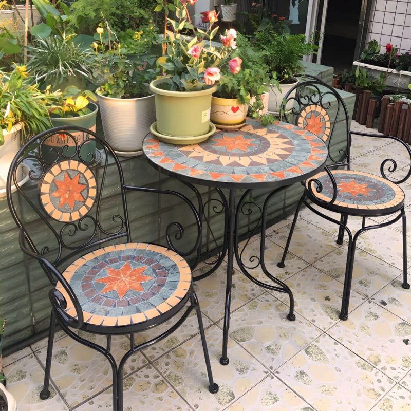 Französischer Landhausstil Metall-Esstisch Rund Rostbeständiger Esstisch - 25.6"L x 25.6"B x 29.5"H Nur Tisch