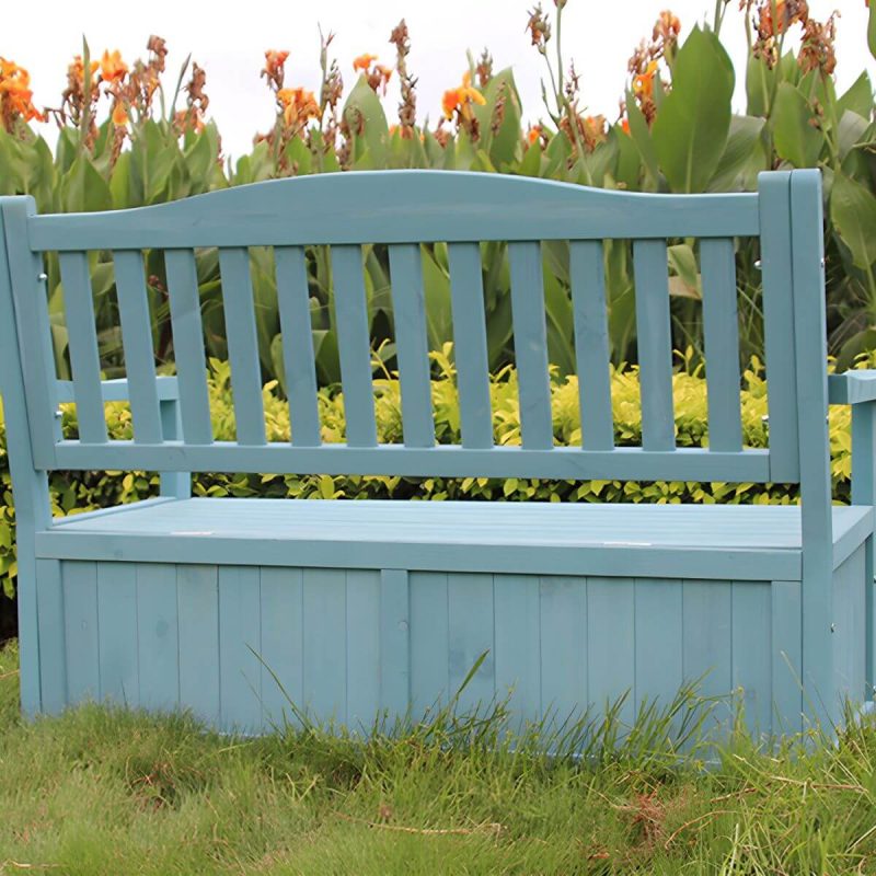 Skandinavische Outdoor-Sitzbank aus Massivholz in Hellgrün mit Stauraum 48,8" x 25,2" x 35" - Grün