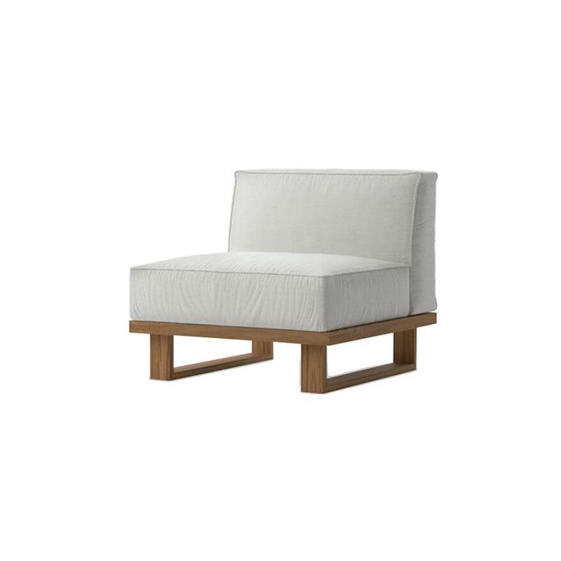 4-teiliges Terrassen-Sofa Sitzset mit weißem Synthetikfaser Bezug, hellbraunem Teakholzrahmen, UV-beständig, 4-teiliges Set (2 rechteckige Loveseats & 1 linke Ecke & Stuhl)