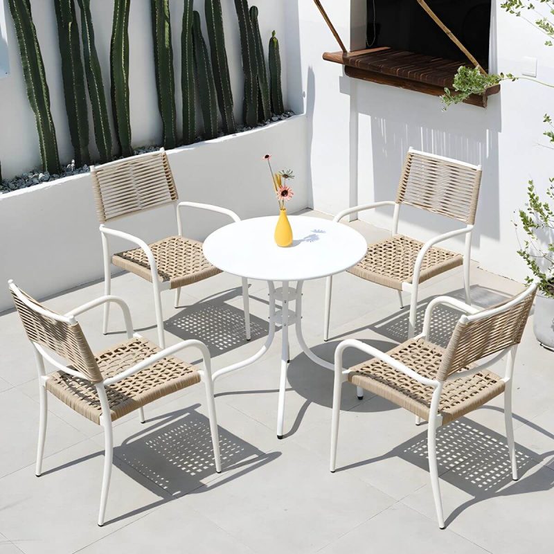 Zeitgenössischer Esstisch Weißer Outdoor-Tisch mit Metallgestell - Weiß Rechteckig 47"L x 28"B x 28"H Tisch nur