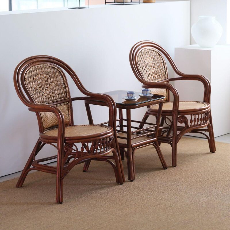 Casual Regenfester Rattan-Rücken Kaffee Patio Armlehnenstuhl mit 1 Stuhl, Kaffee