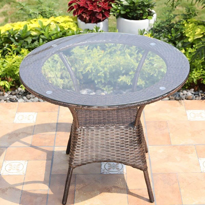 Rattan Esstisch Zeitgenössischer Außentisch mit Metallgestell - Nur Tisch 35"L x 35"B x 28"H