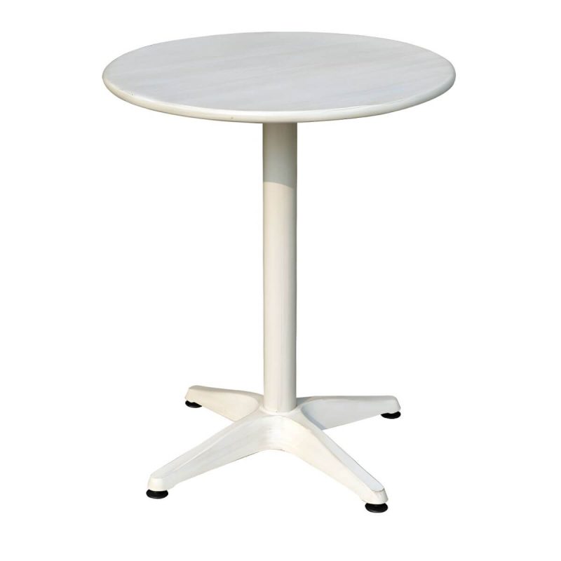 Moderner geometrischer wasserdichter Hof Tisch Metallbasis Outdoor Tisch - Nur Tisch Rund strukturiert Weiß 60 x 60 x 70 cm