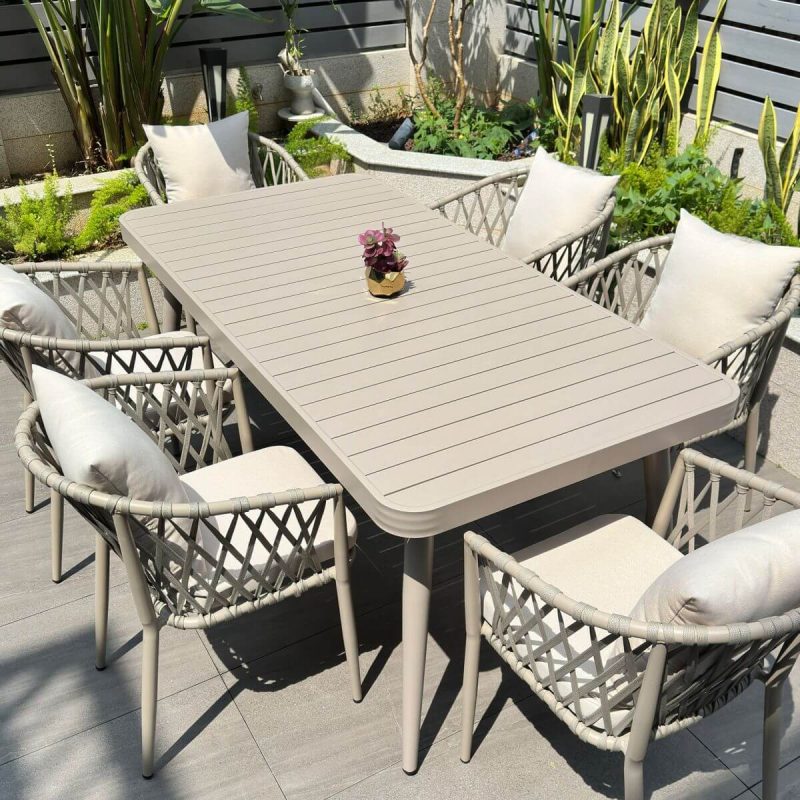 Ivory Outdoor Dining Set mit Alloy Sitzgelegenheit, 7-teiliges Set wetterfest mit Stuhl, einfachem Stil und Tisch, 71"L x 33"B x 29"H, Tisch & 6 Stühle
